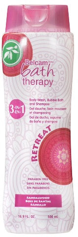 Belcam Bath Therapy 3-en-1 Gel Douche, Bain Moussant et Shampooing Bois de Santal