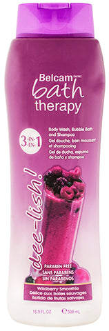 Belcam Bath Therapy dee-lish 3-in-1 Body Wash, Bubble Bath and Shampoo Wildberry Smoothie 500 mL / 16.9 fl. oz.