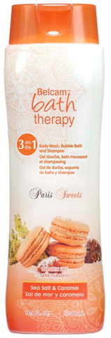 Belcam Bath Therapy Paris Sweets 3-in-1 Body Wash, Bubble Bath & Shampoo Sea Salt & Caramel 500 mL/16.9 fl oz