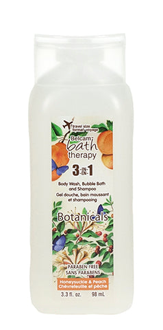 Belcam Bath Therapy Botanicals 3-in-1 Body Wash, Bubble Bath and Shampoo Honeysuckle & Peach 98 mL/3 fl oz
