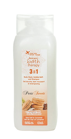 Belcam Bath Therapy Paris Sweets 3-in-1 Body Wash, Bubble Bath & Shampoo Sea Salt & Caramel 98 mL/3 fl oz